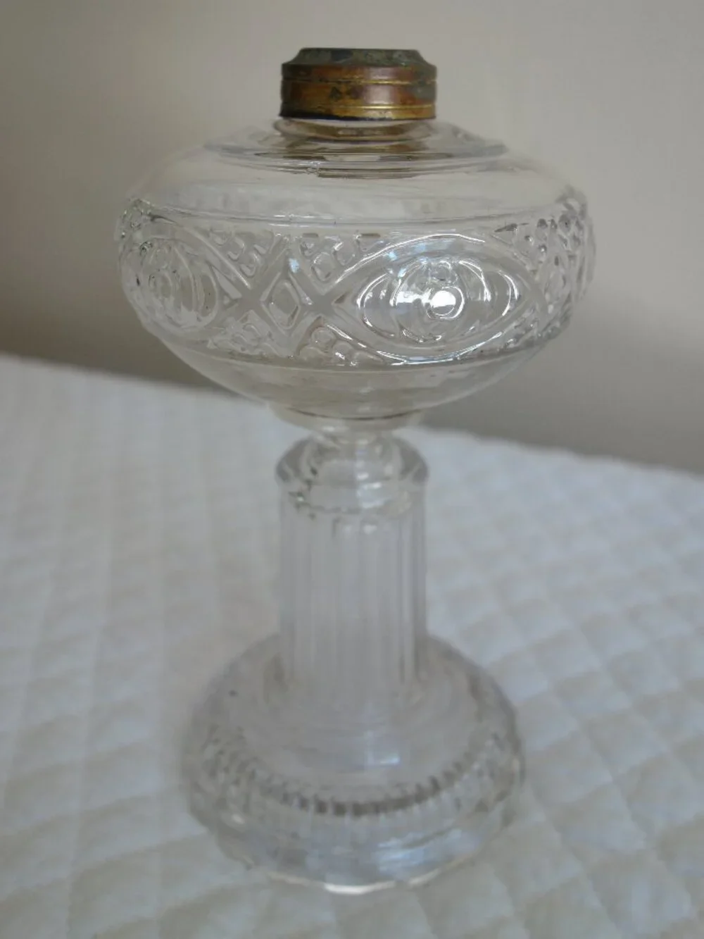 Antique / Vintage Clear Cut Patterned Glass Oil Lamp – Base only – STUNNING!